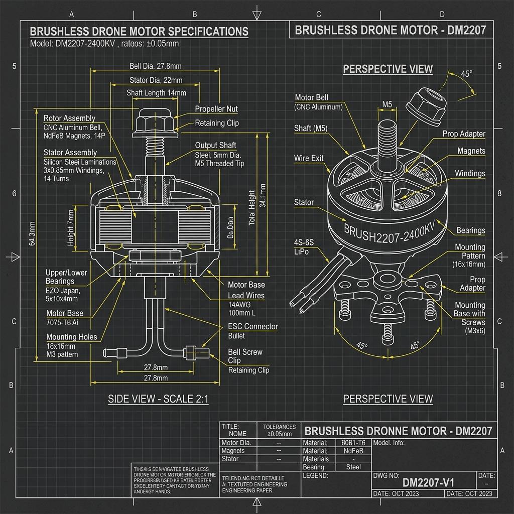 Brushless Drone Motor Specification Blueprint